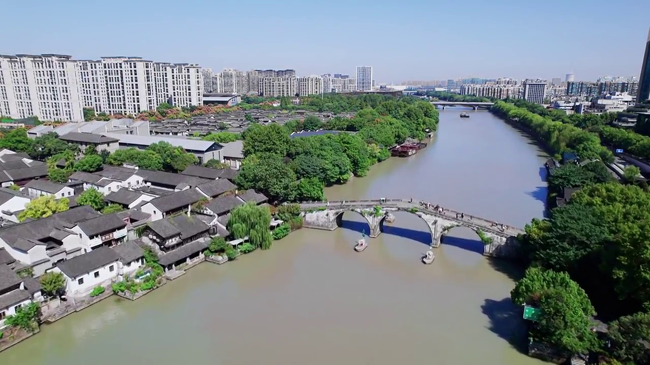 航拍杭州京杭大运河河拱宸桥视频素材