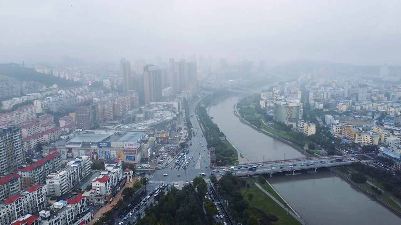 阳泉 城区  桃河 桃北东街 北国商城 滨河新天地视频素材