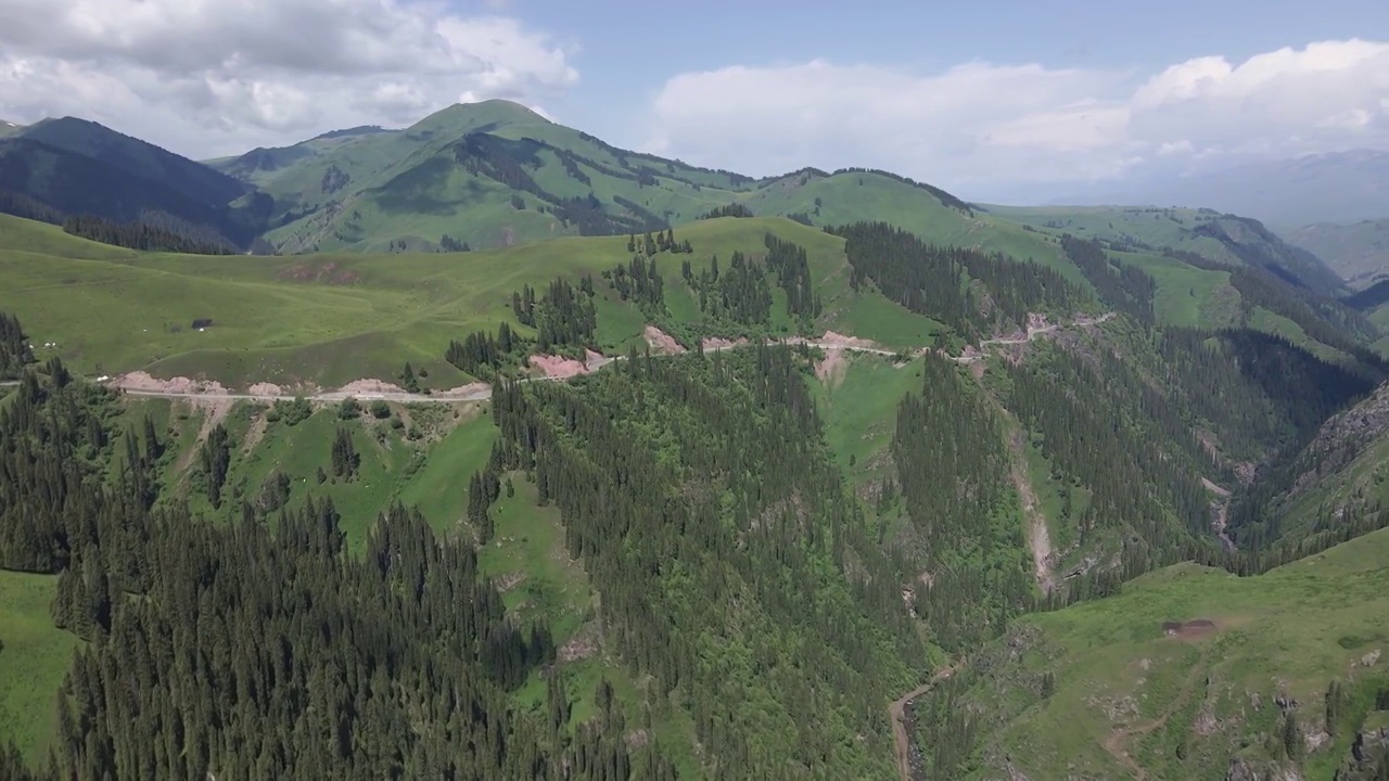 航拍夏季新疆独库公路旁的草原峡谷视频素材