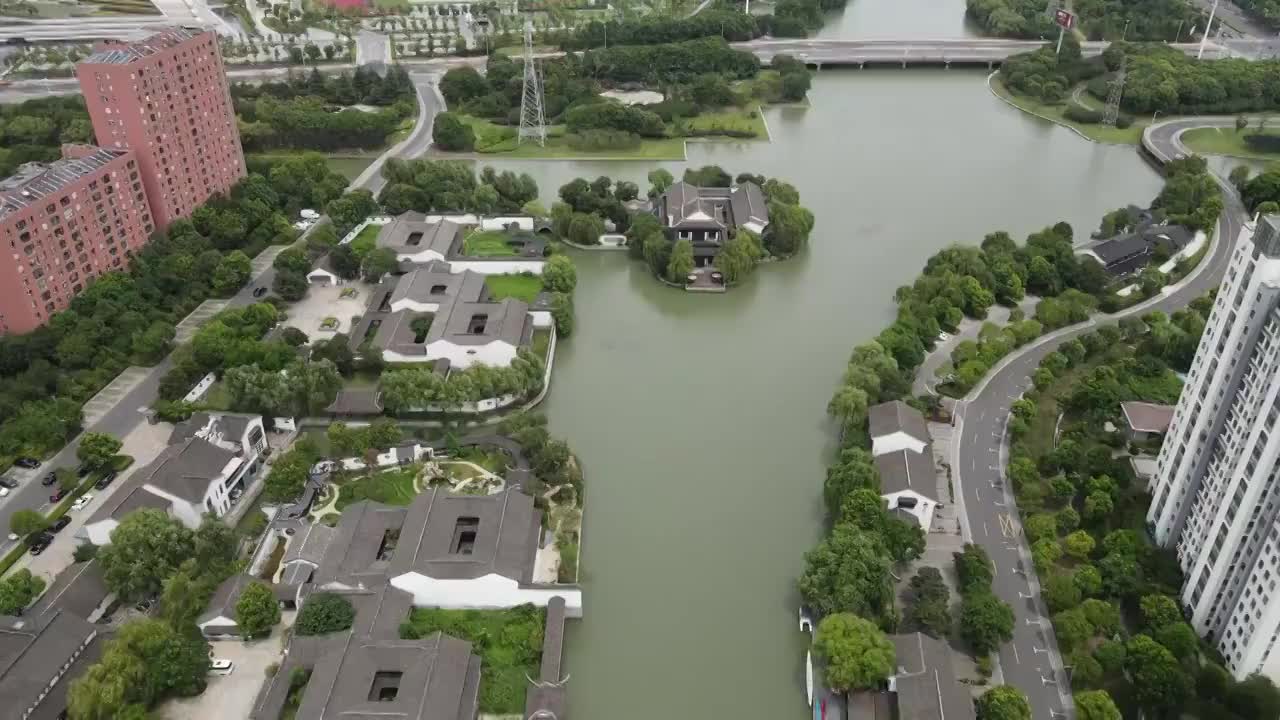 航拍江苏苏州斜塘老街古建筑视频素材