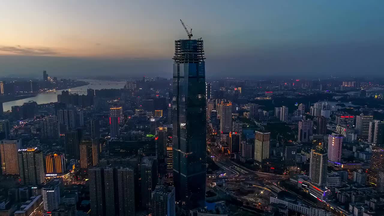 长沙市世茂广场夕阳航拍视频素材