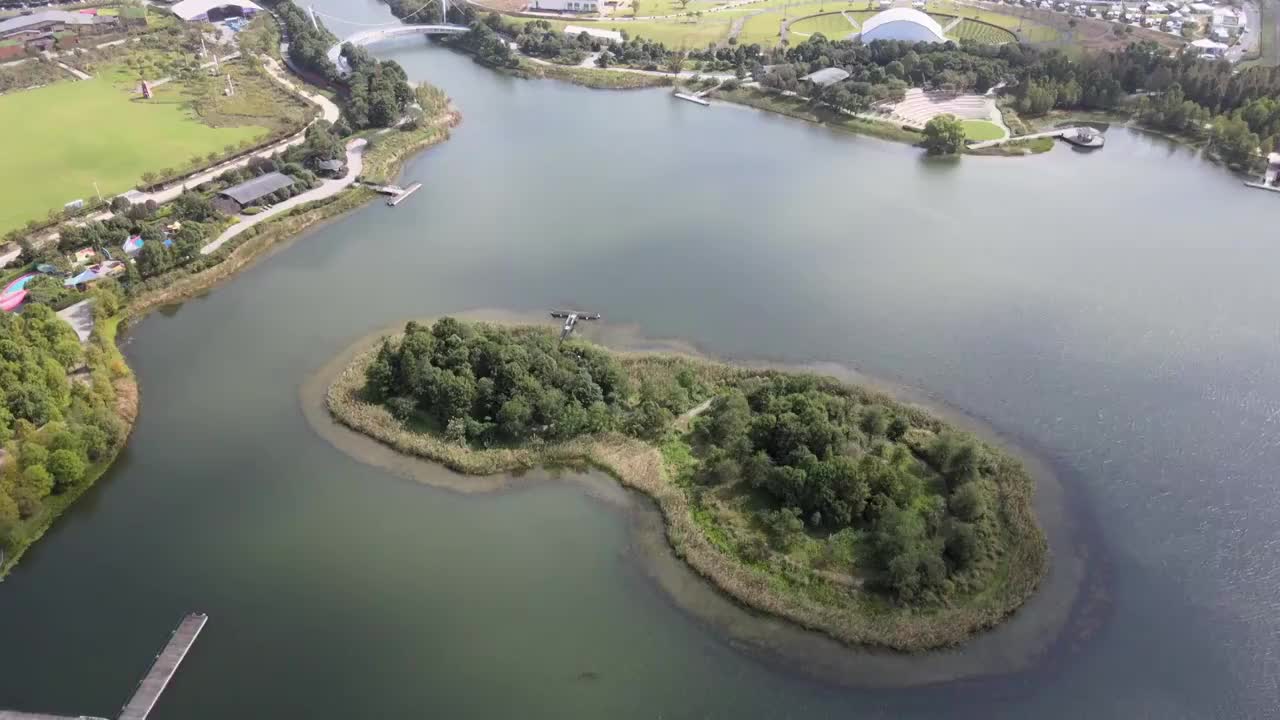 航拍城市公园湖视频素材