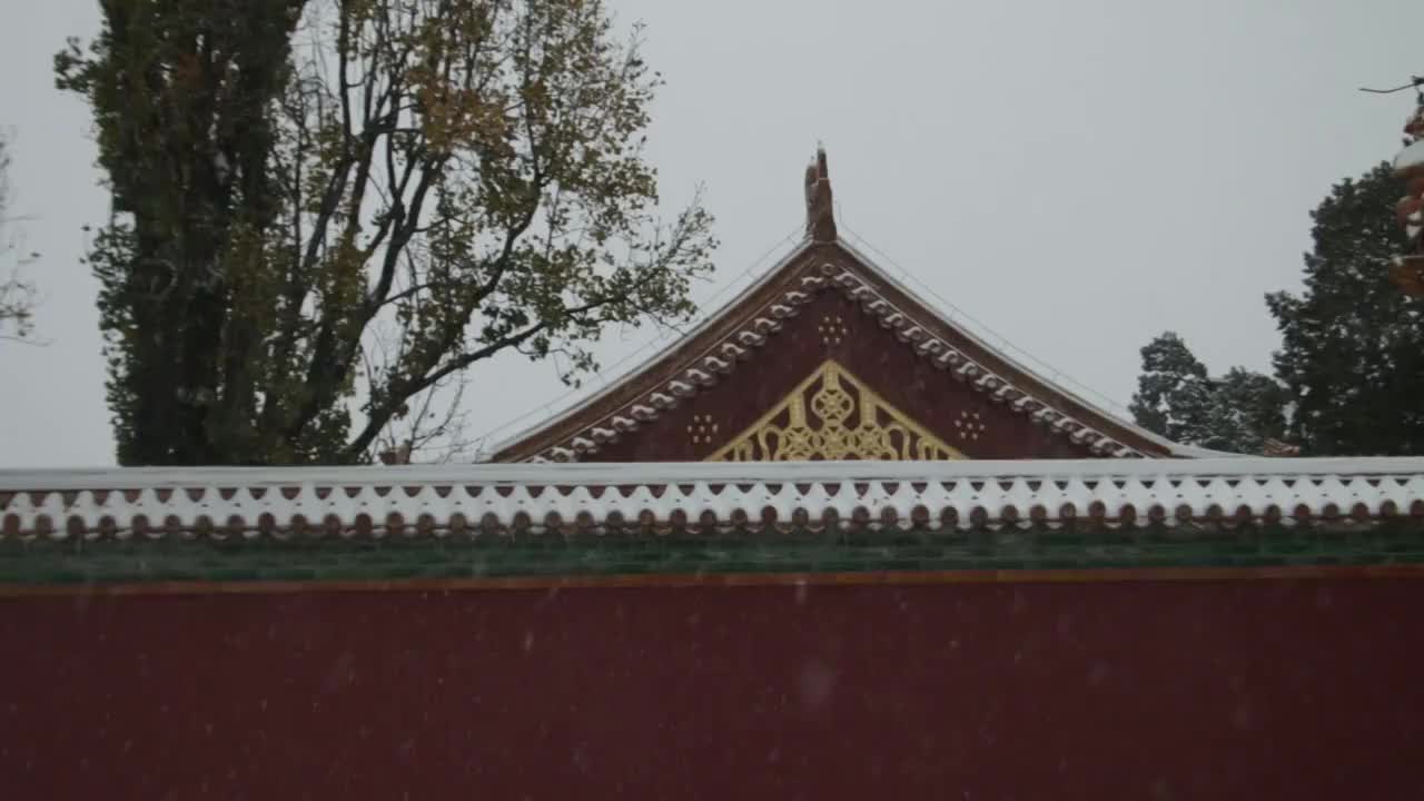 北京景山寿皇殿配殿宫墙雪景视频素材