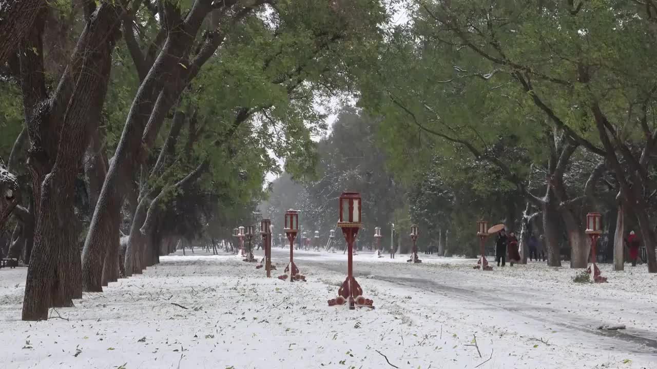 风雪中的天坛视频素材