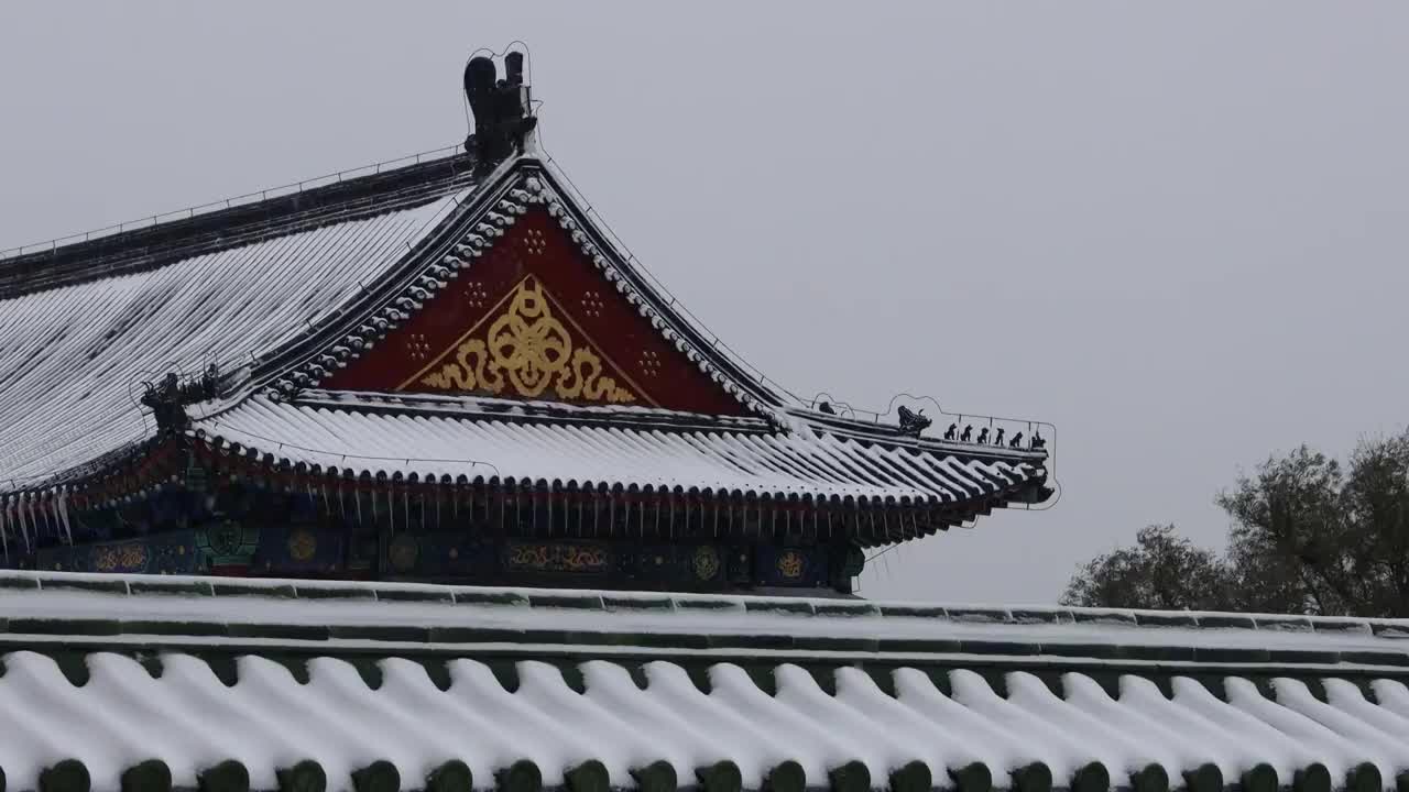 风雪中的天坛视频素材