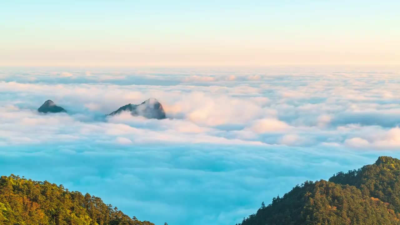 神农架神农顶云海夕照航拍延时摄影视频素材