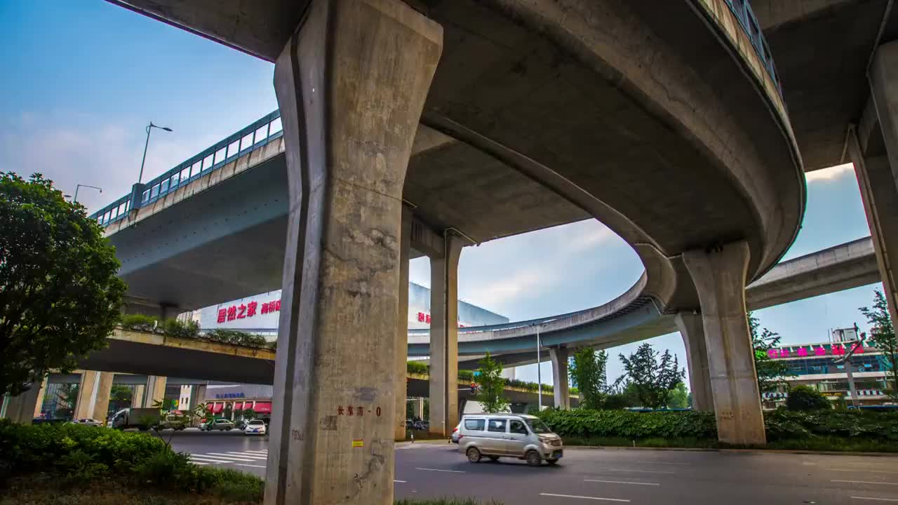 长沙市高桥高架桥夕阳日落大范围移动延时摄影视频素材