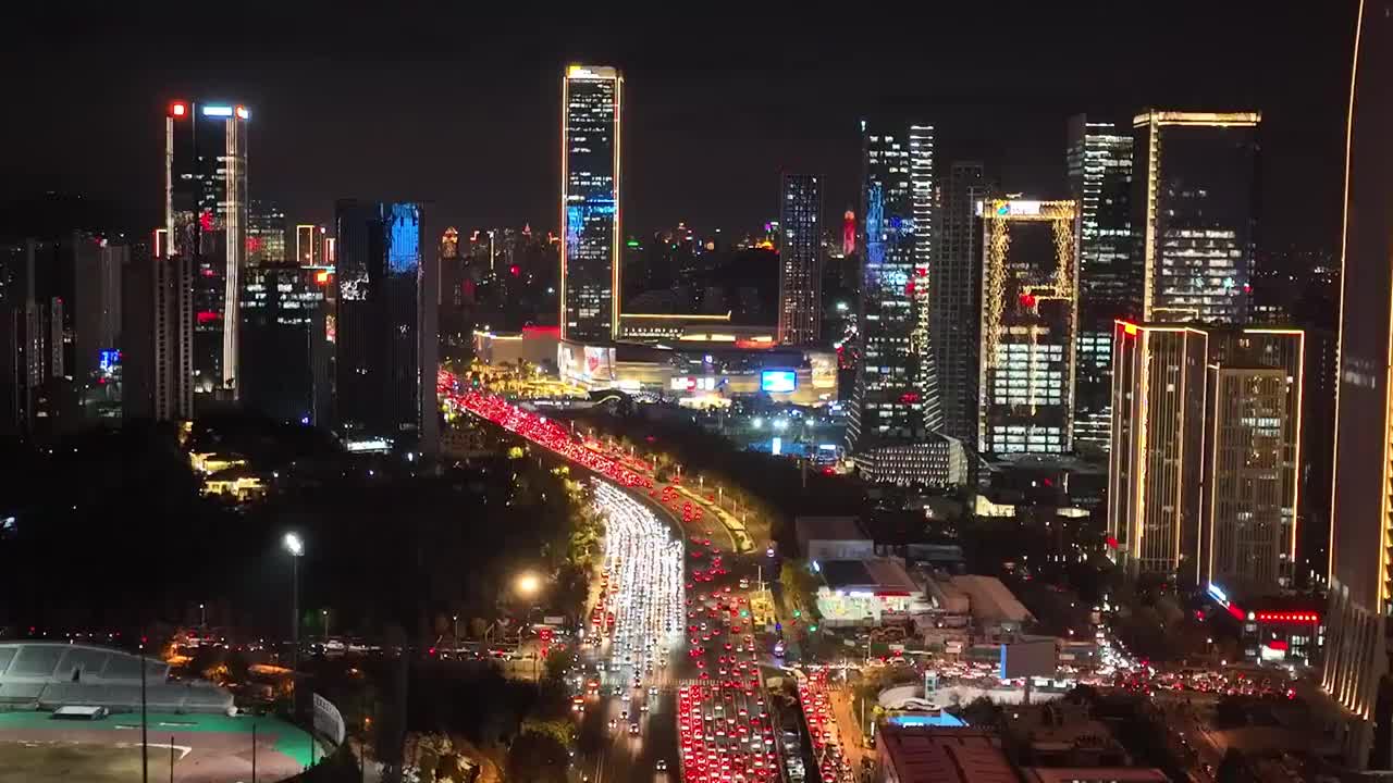 航拍济南东部新城夜景视频素材