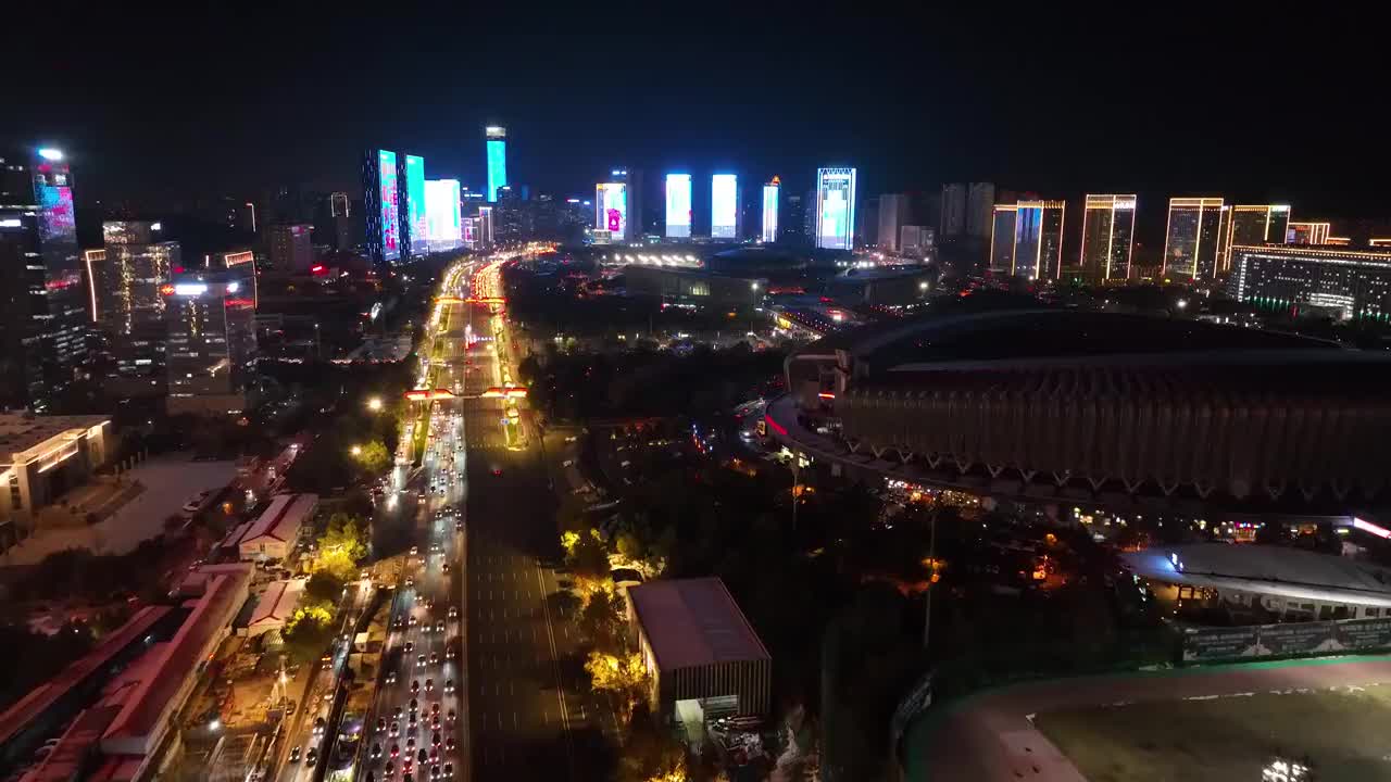 航拍济南东部新城夜景视频素材