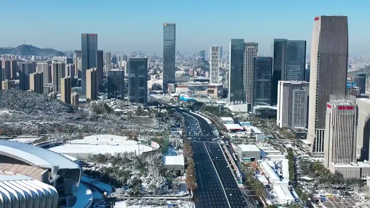 航拍雪后的济南都市风光视频素材