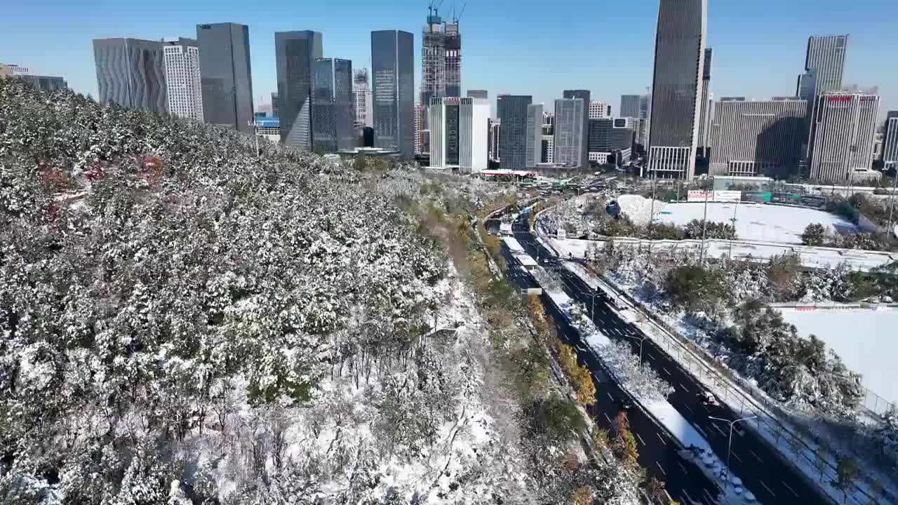 航拍雪后的济南都市风光视频素材