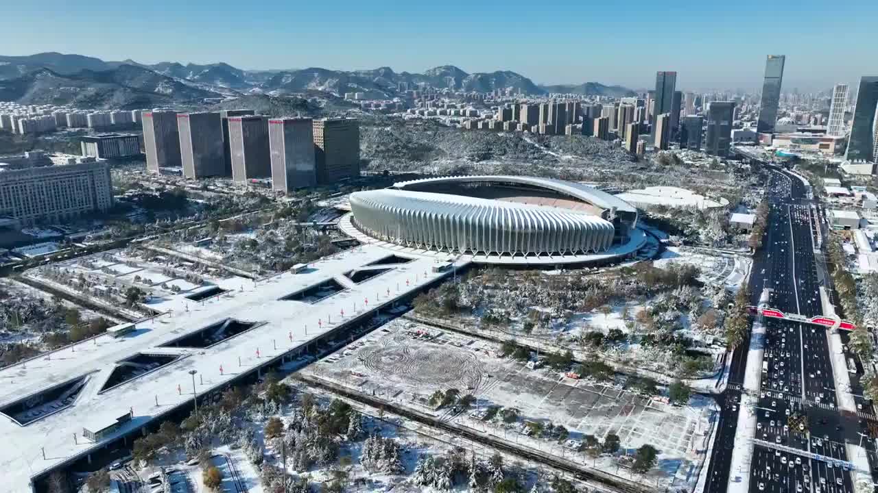 航拍雪后的济南都市风光视频素材