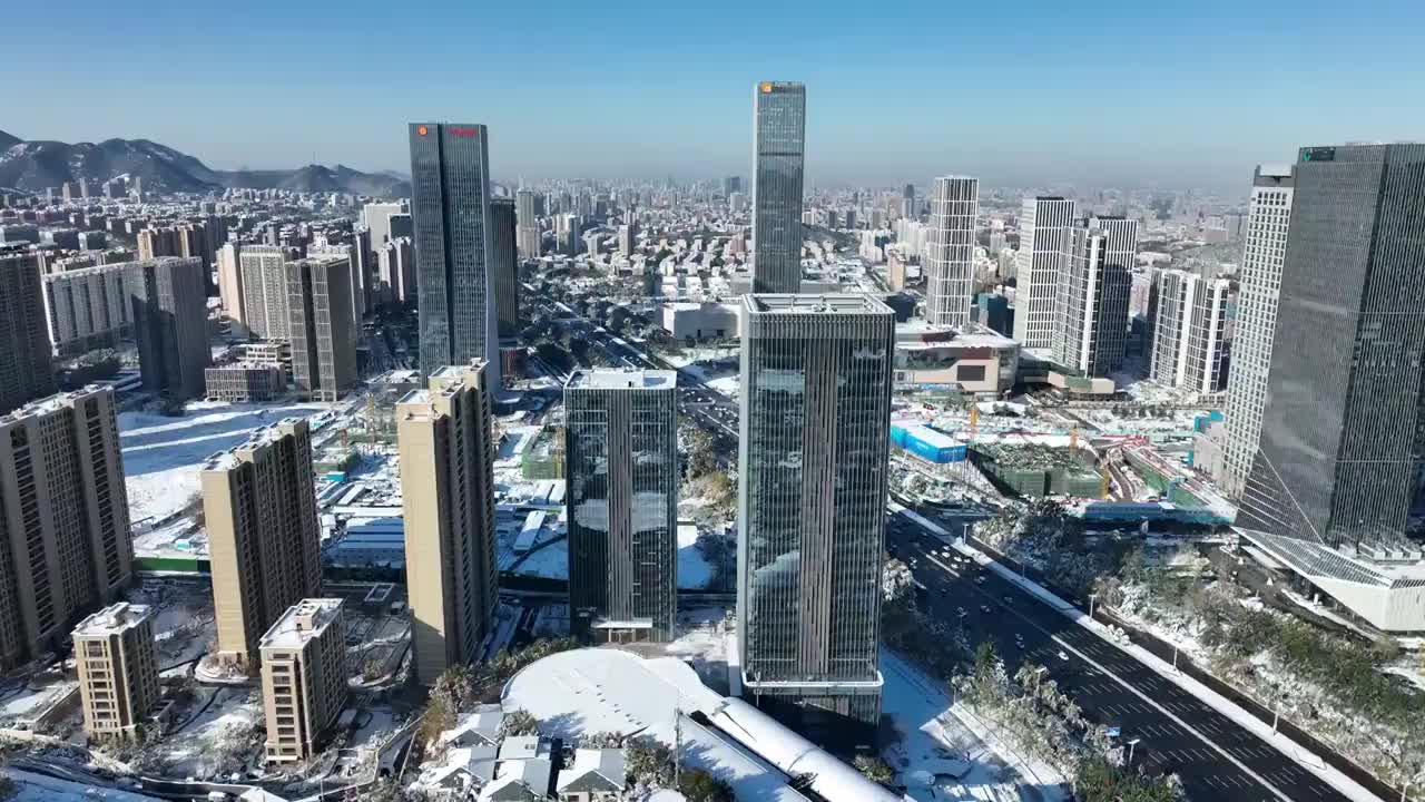 航拍雪后的济南都市风光视频素材