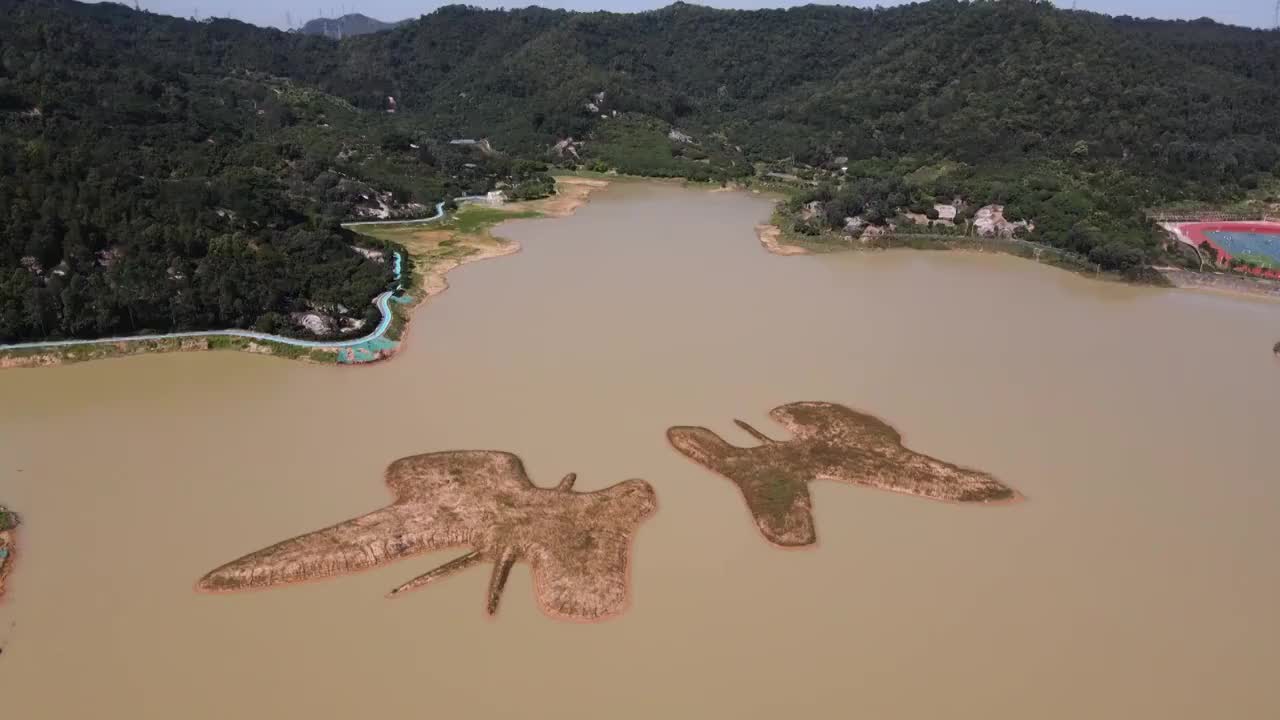 中国广东省东莞蝴蝶地水库航拍视频素材