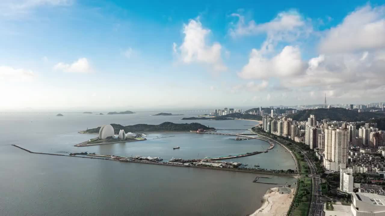 珠海地标建筑珠海歌剧院航拍视频素材