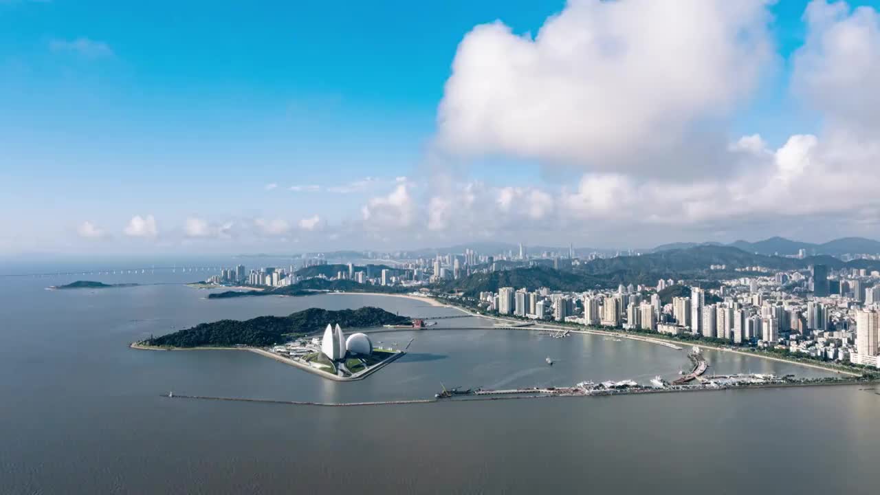 珠海地标建筑珠海歌剧院航拍视频素材