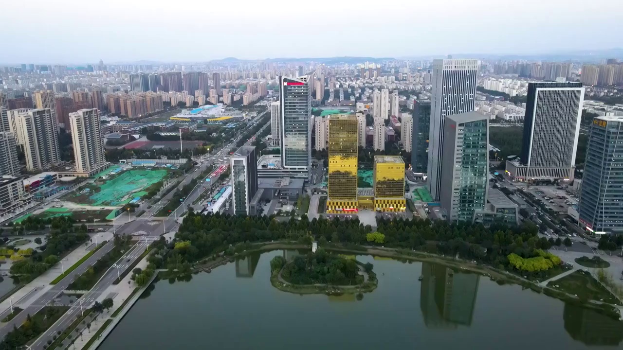 航拍山东淄博城市建筑景观视频素材