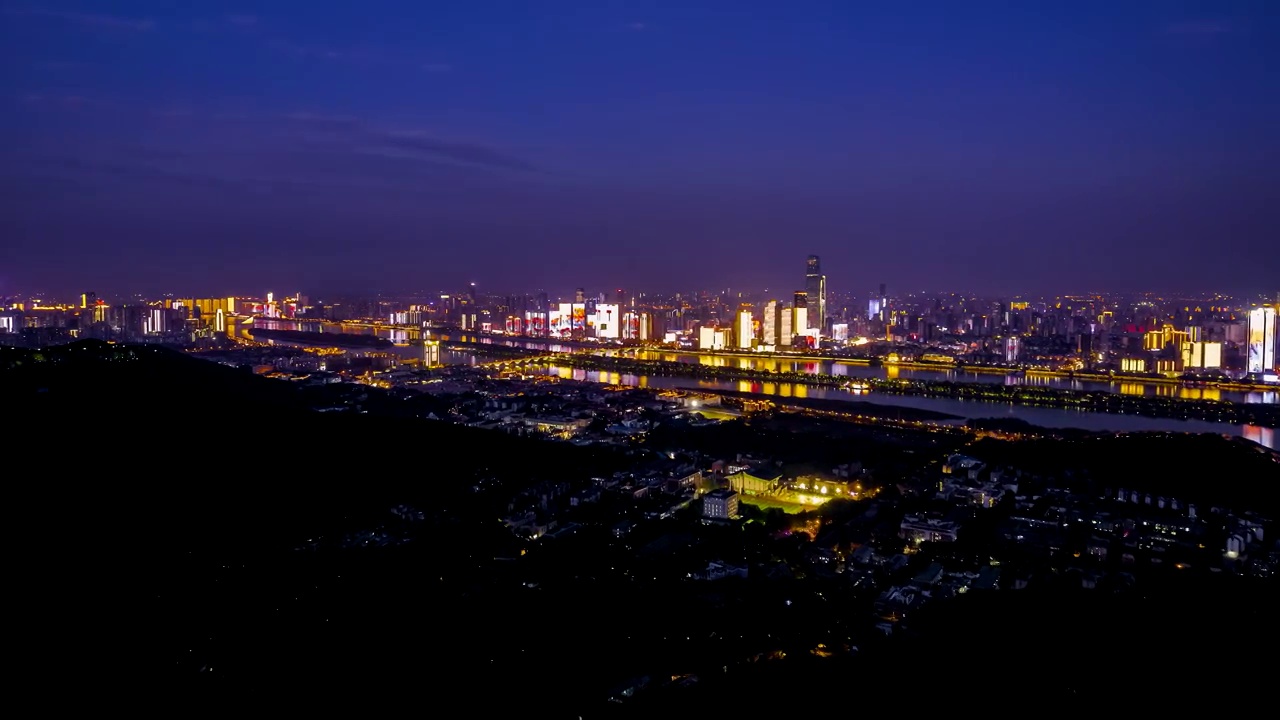 长沙橘子洲头城市夜景航拍延时视频素材