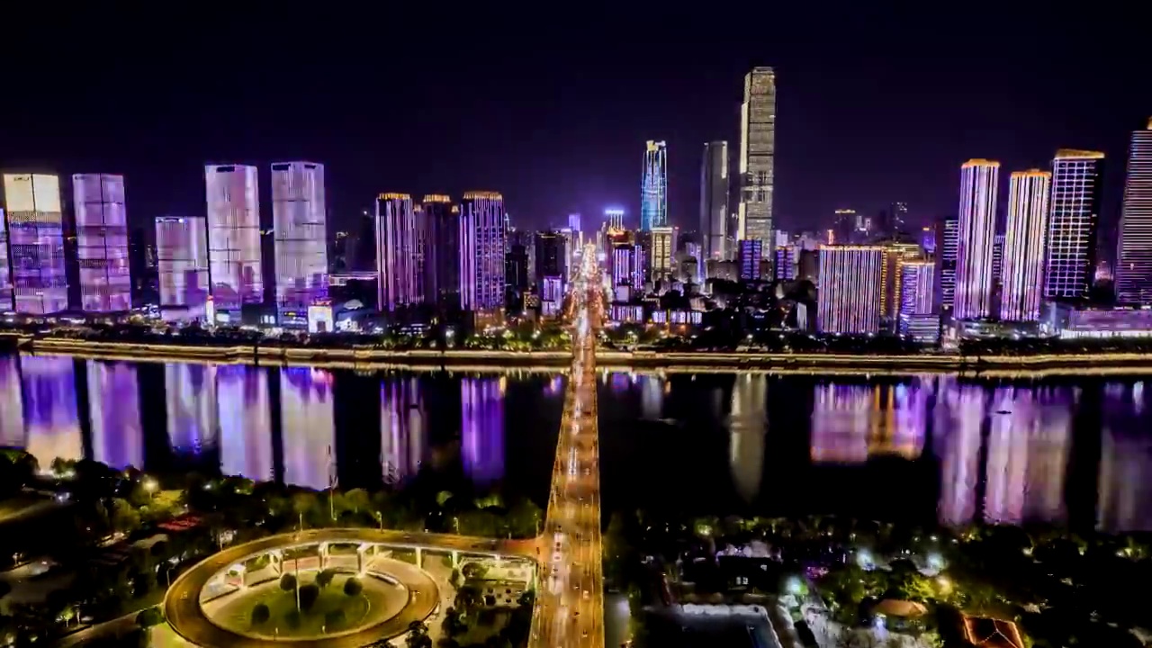 长沙橘子洲头城市夜景航拍延时视频素材