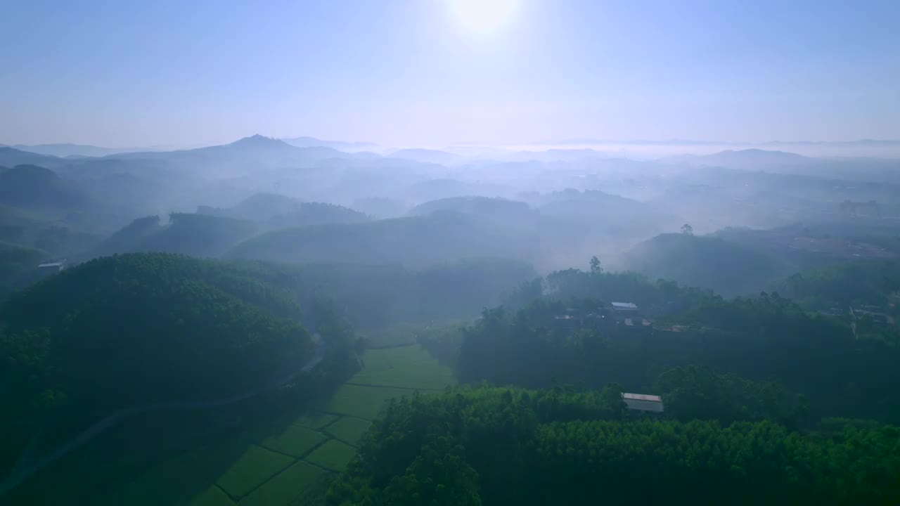 中国广西南宁乡村丘陵绿色山林航拍风光视频素材