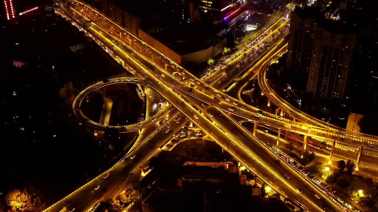 广东省广州市中山一立交夜景航拍视频素材