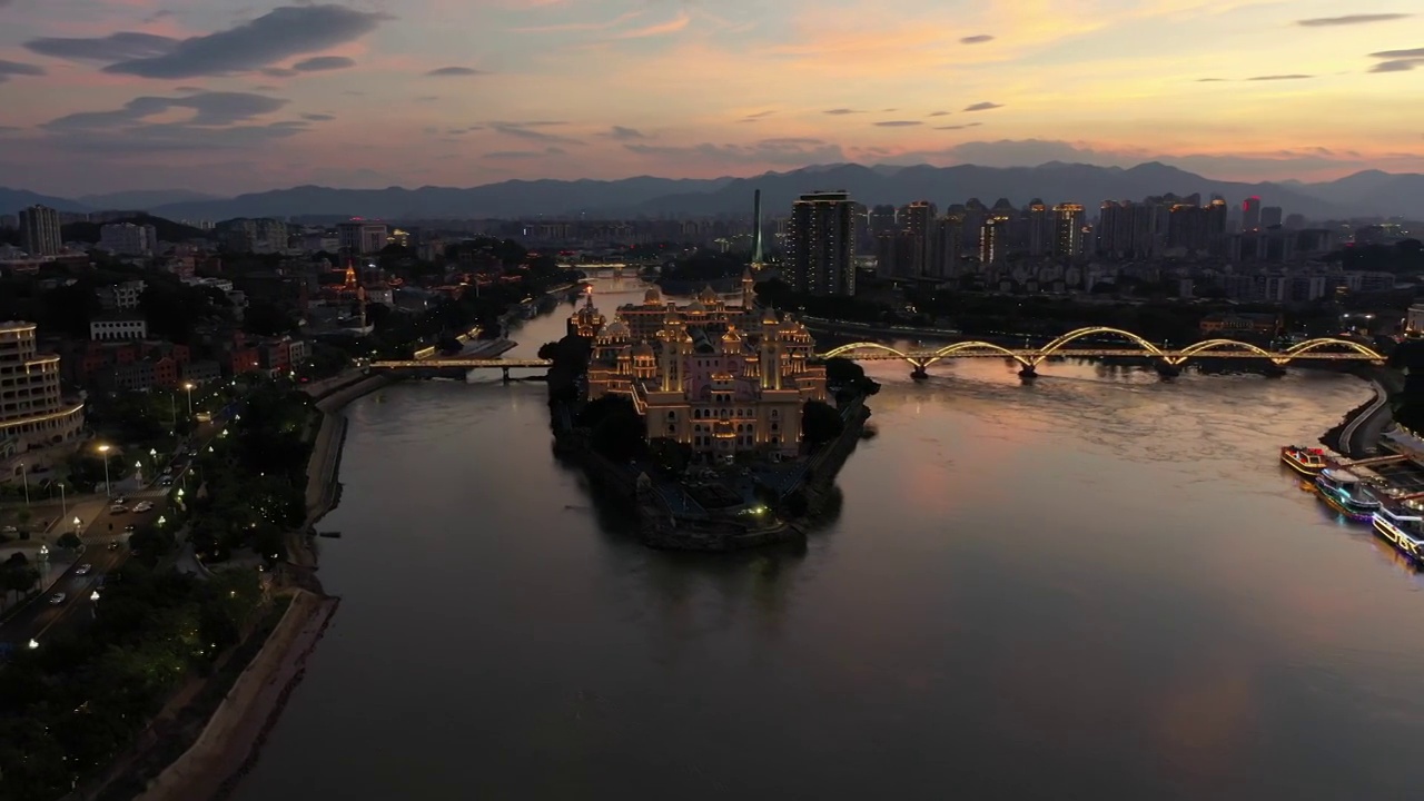 福建省福州市中洲岛夜景航拍城市风光视频素材