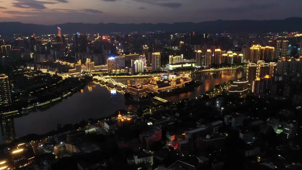 福建省福州市中洲岛夜景航拍城市风光视频素材