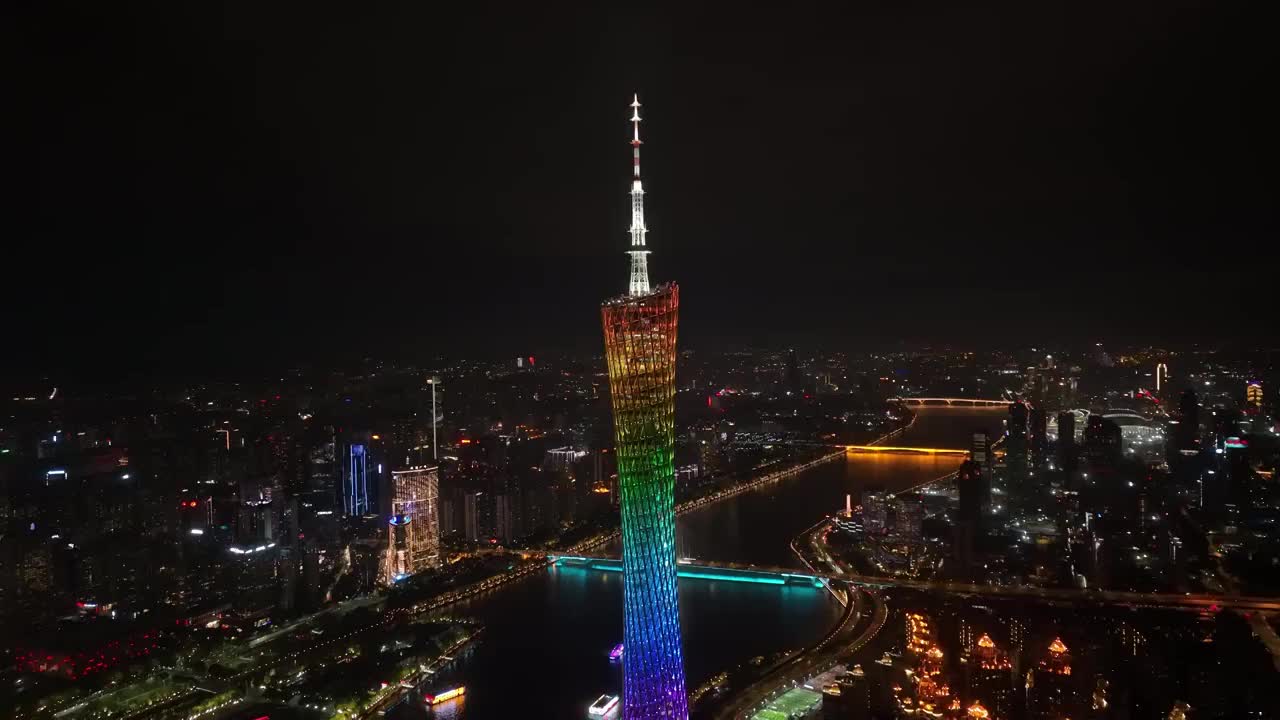 广东省广州市广州塔夜景航拍视频素材