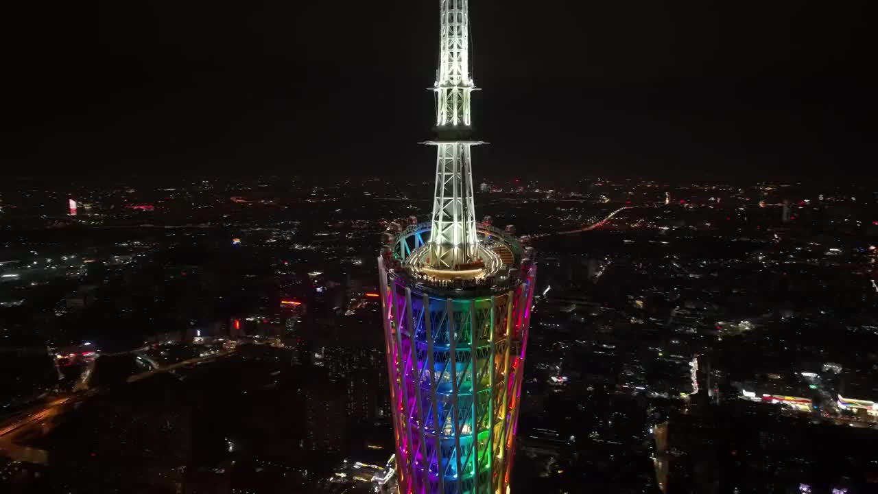 广东省广州市广州塔夜景航拍视频素材