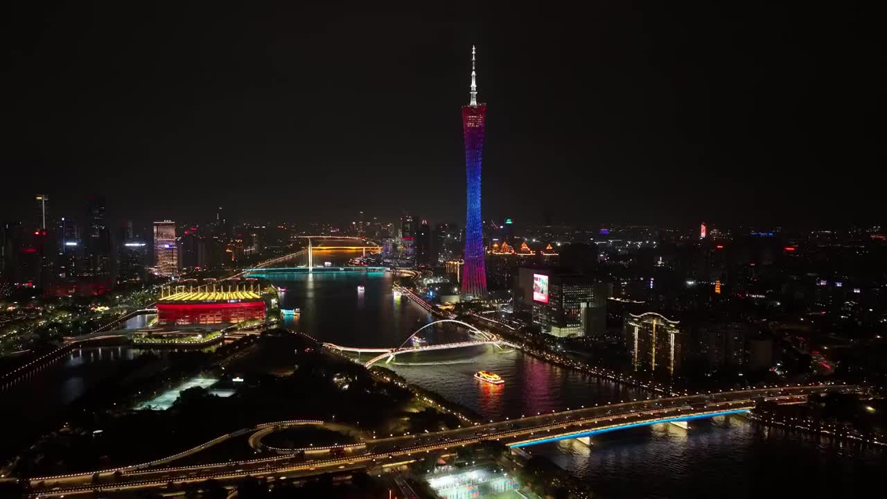 广东省广州市广州塔夜景航拍视频素材