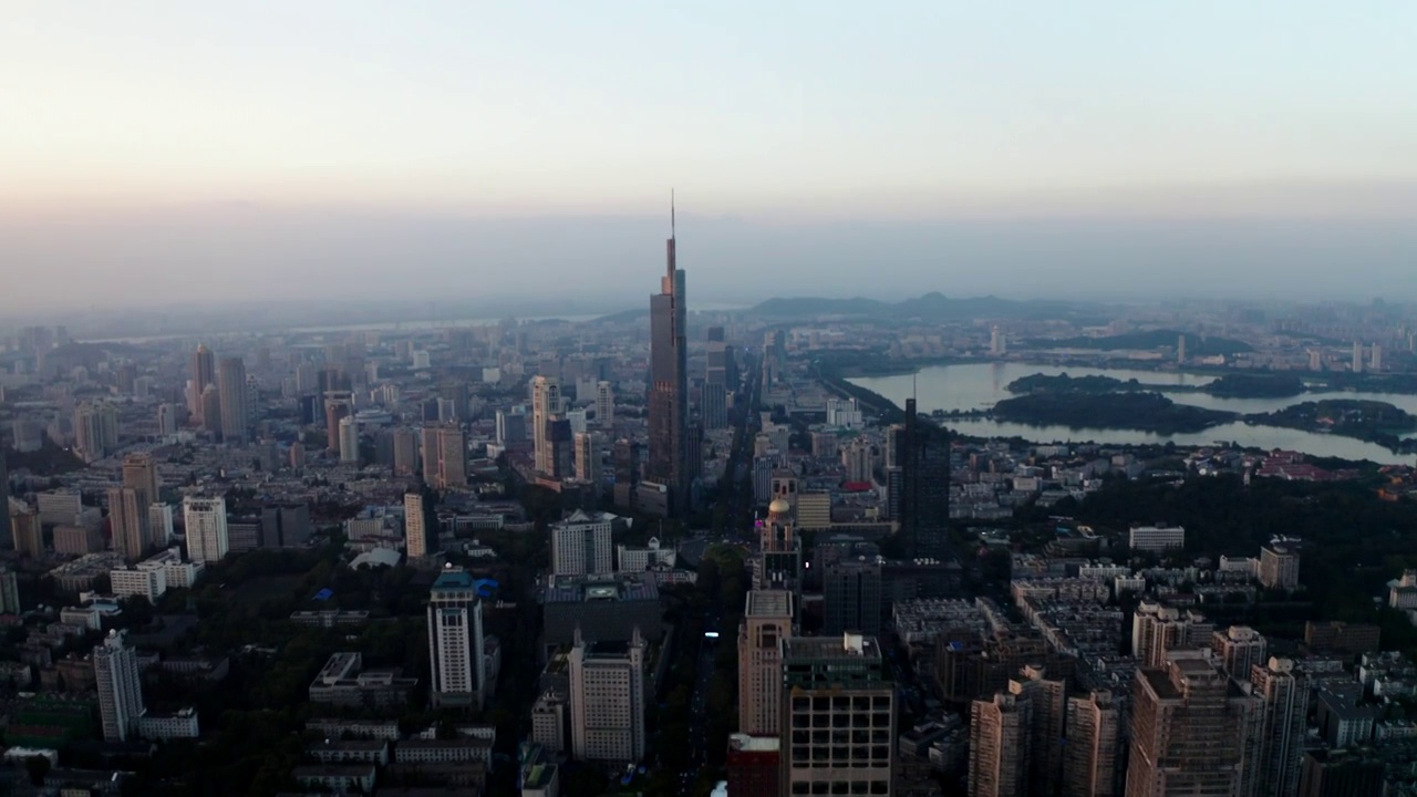 江苏省南京市紫峰大厦航拍城市风光视频素材