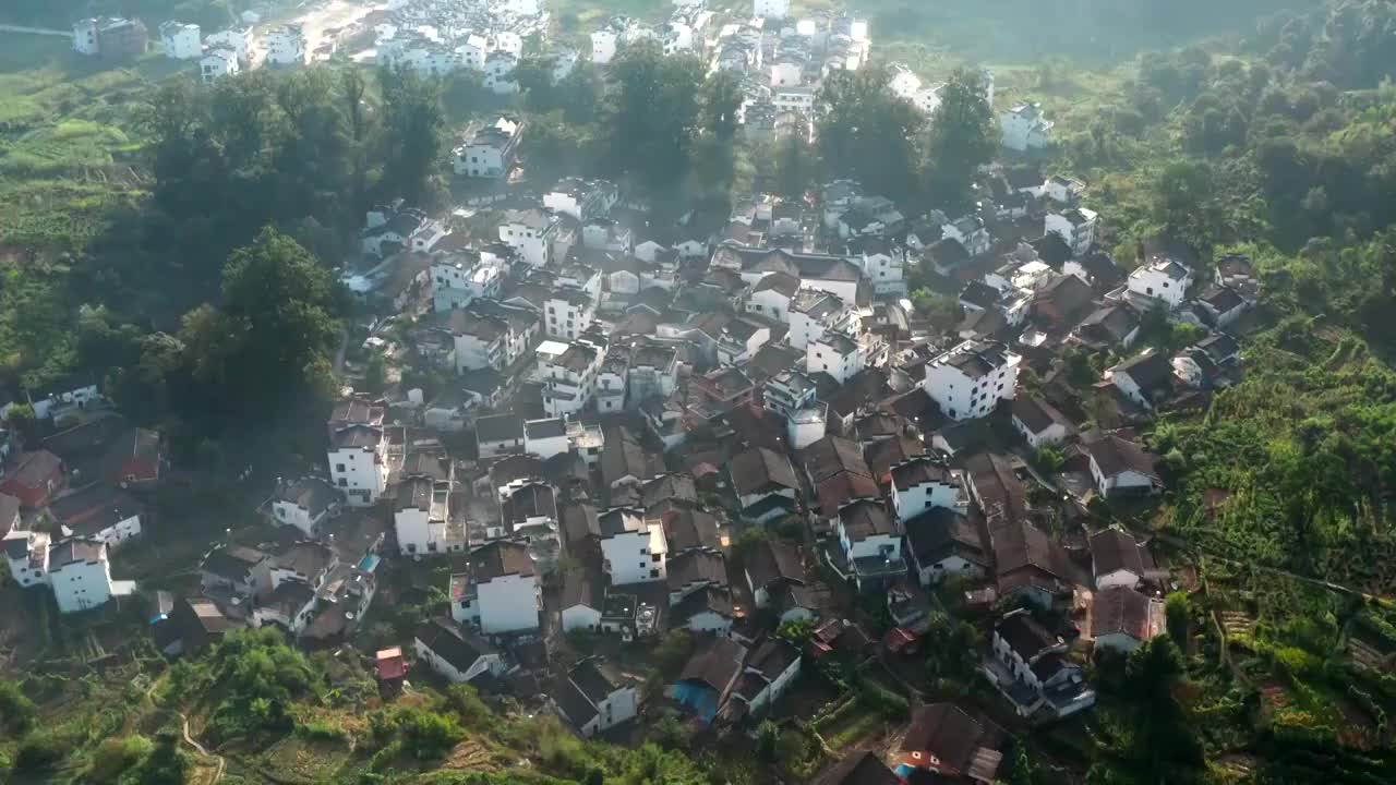 江西省上饶市婺源县石城程村日出航拍视频素材