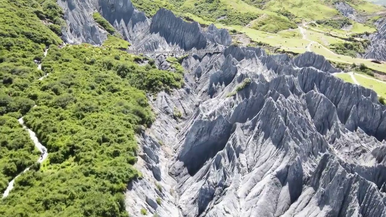 航拍四川甘孜墨石公园的石林和草原视频素材