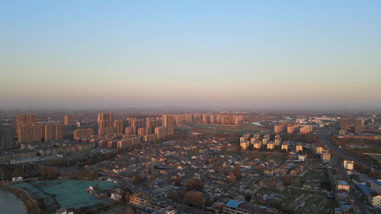 南京六合区夕阳和滁河大疆航拍视频素材