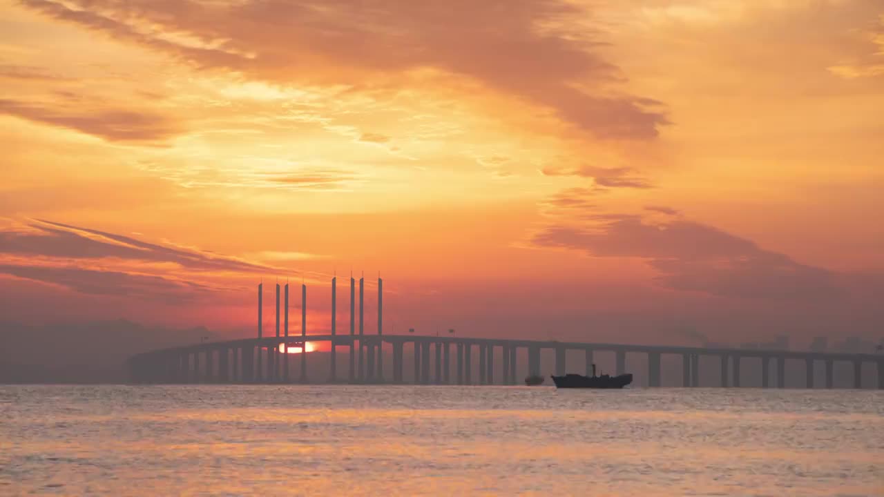 胶州湾跨海大桥日出视频素材