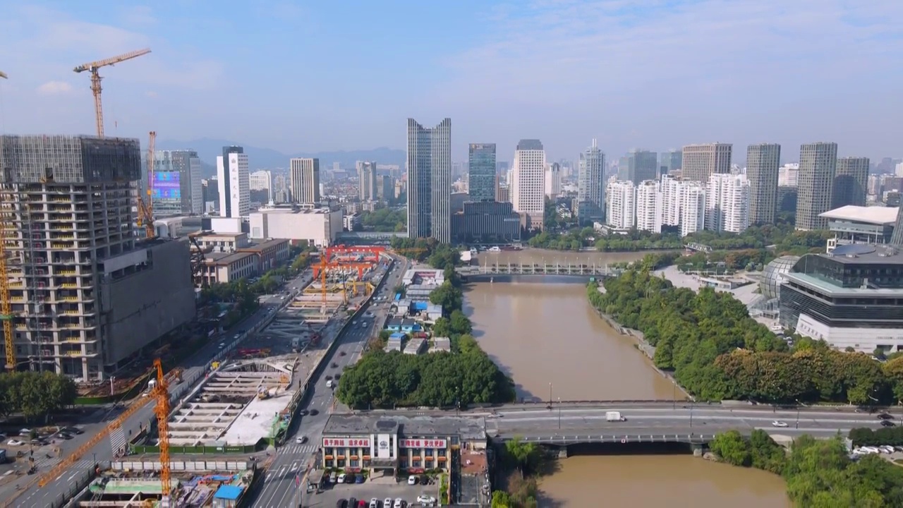 航拍杭州老城城市景观视频素材