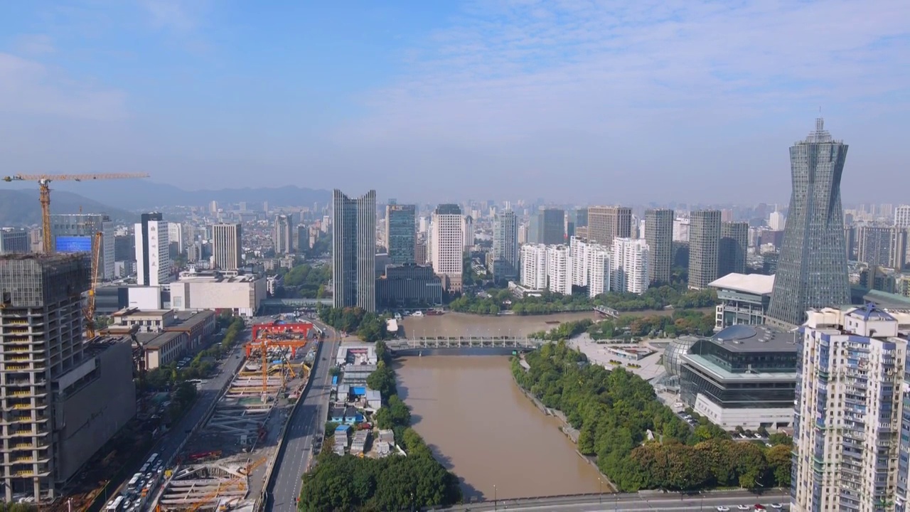 航拍杭州老城城市景观视频素材