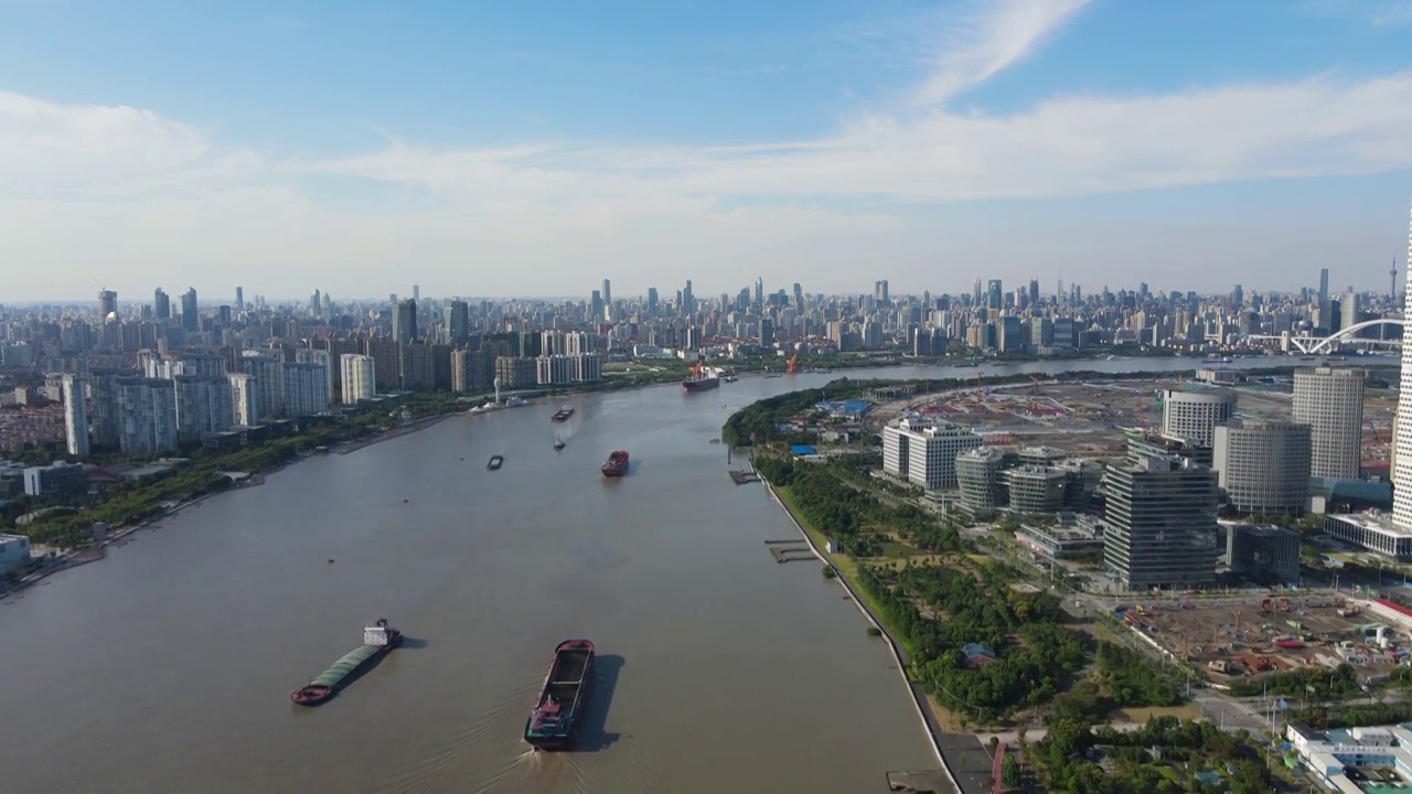 上海黄浦江上航拍浦东浦西两岸城市建筑视频素材