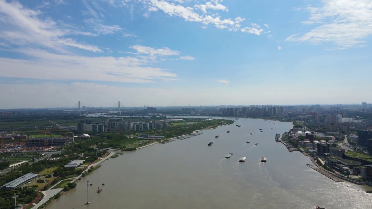 上海黄浦江上航拍浦东浦西两岸城市建筑视频素材