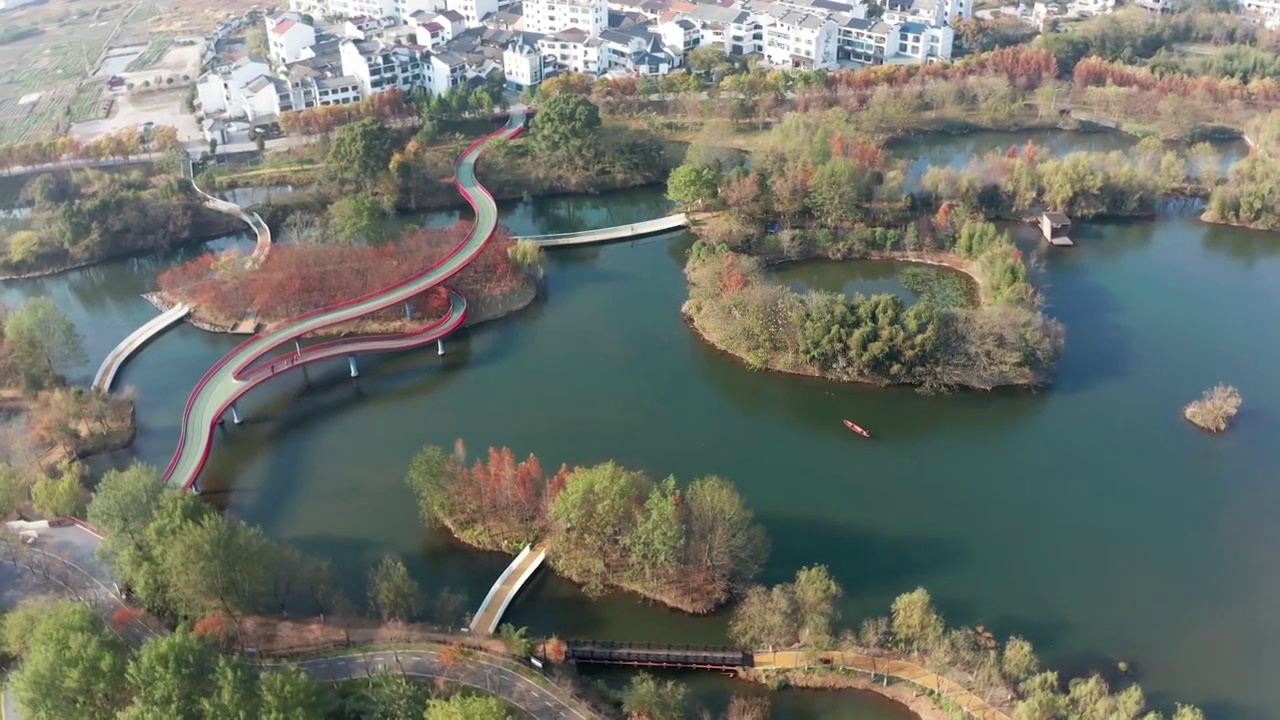 浙中生态廊道金华浦江翠湖公园秋季风光视频素材