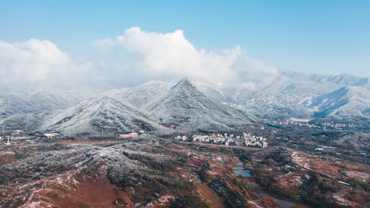 金华山尖峰山雪景航拍环绕延时视频素材