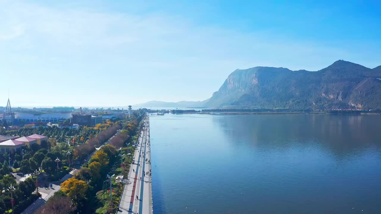 昆明海埂大坝航拍视频素材