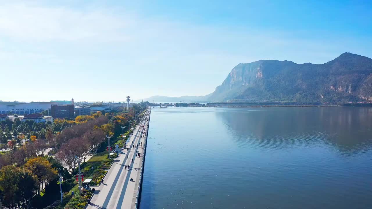 昆明海埂大坝航拍视频素材