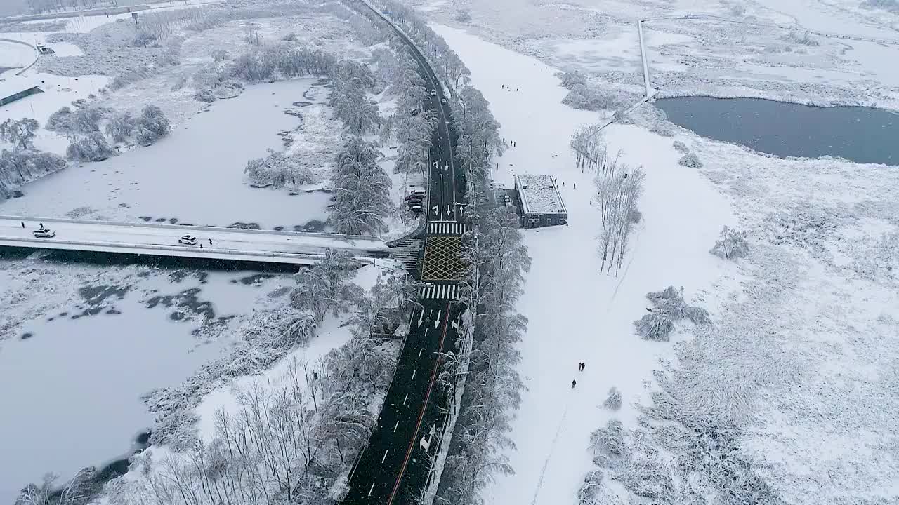 风雪中的公路行视频素材