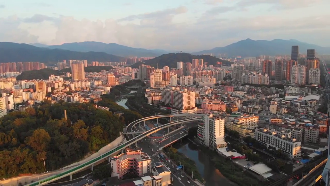 福建省,龙岩市,城市风光,航拍视频素材