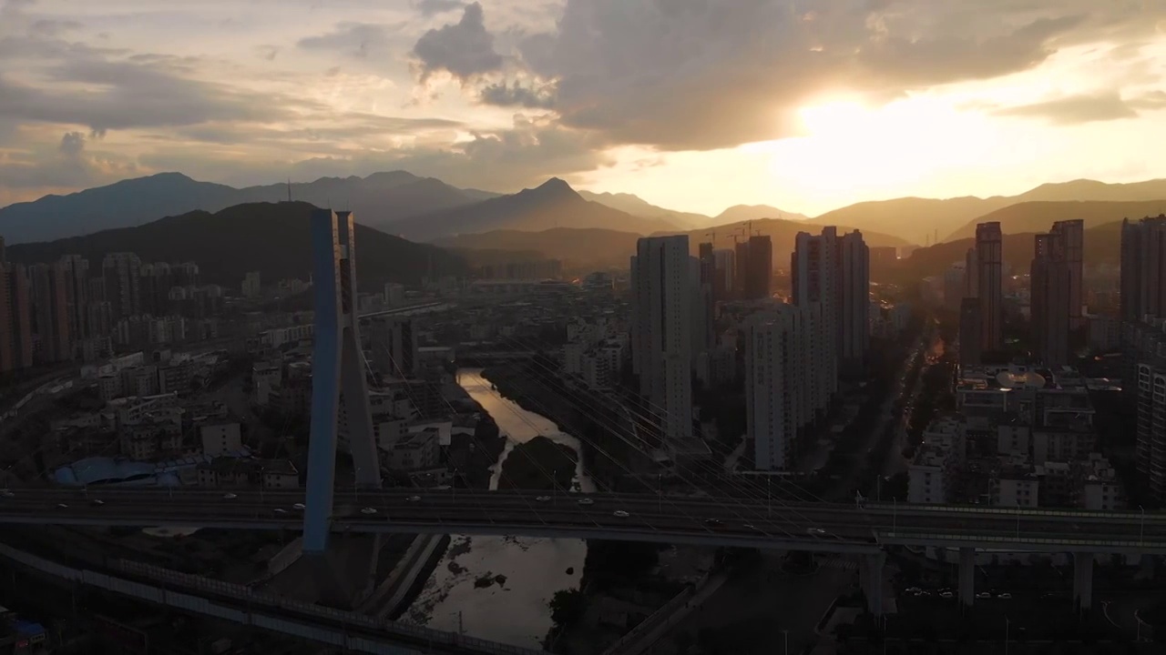 福建省,龙岩市,城市风光,航拍视频素材