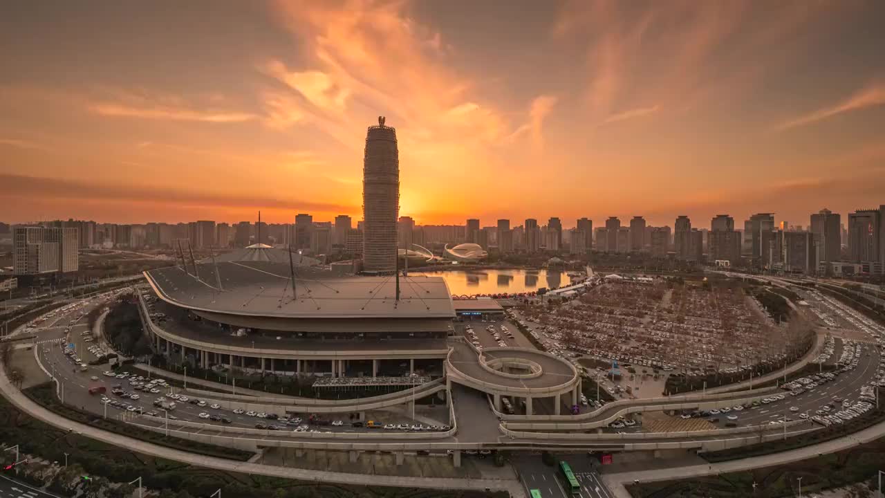 郑州大玉米（绿地千玺广场）落日、日暮、日转夜延时视频下载