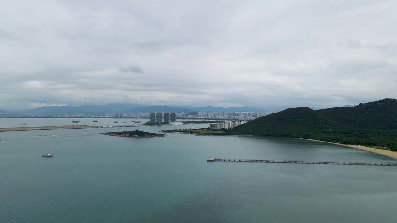 航拍海南三亚城市海岸线风光视频素材