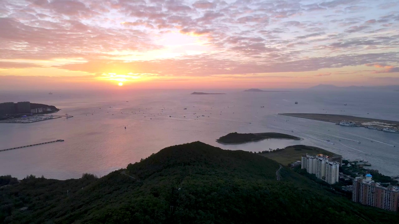 航拍海南三亚城市海岸线风光视频素材