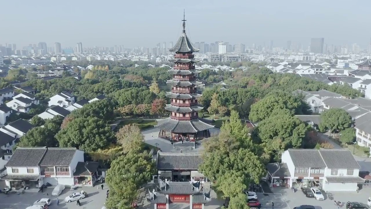 瑞光塔,吴宫泛太平洋酒店,盘门景区,苏州视频素材